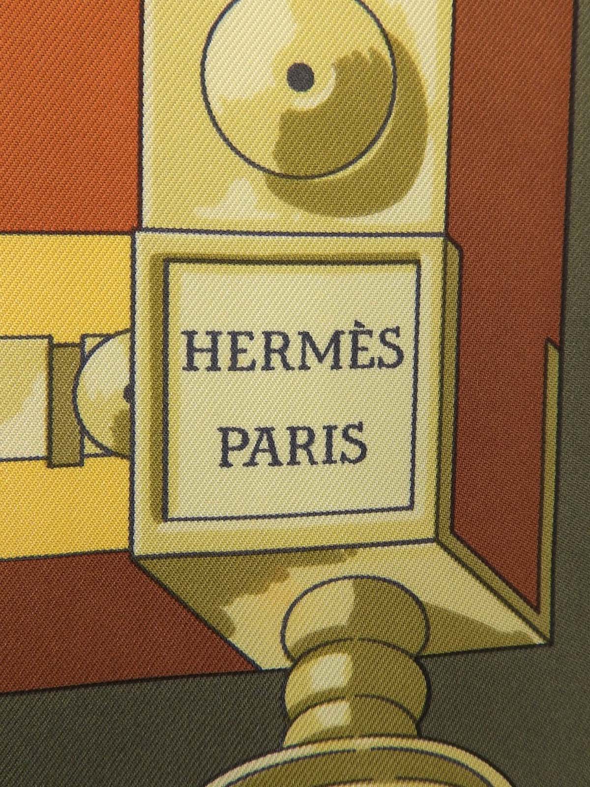 カレ90 Cuillers Dafriqueパターンスカーフ カーキ/ブラウン