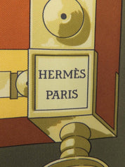 カレ90 Cuillers Dafriqueパターンスカーフ カーキ/ブラウン