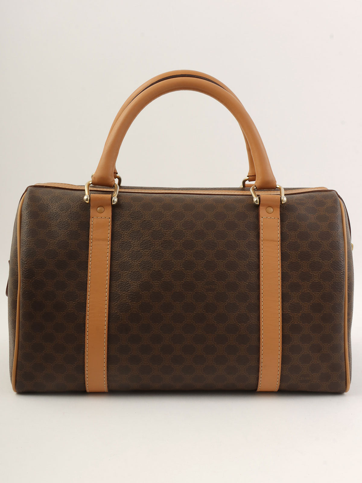 マカダムパターンロゴエンボスミニボストンバッグ ブラウン