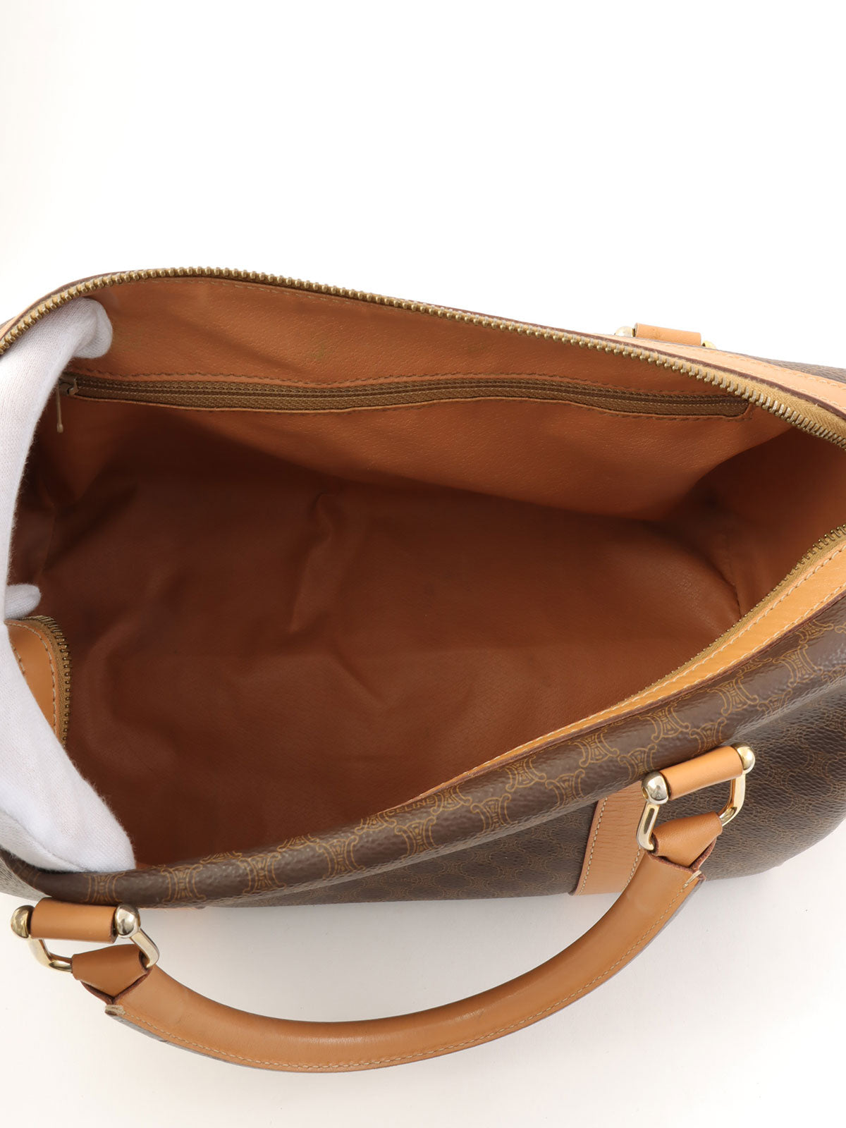 マカダムパターンロゴエンボスミニボストンバッグ ブラウン