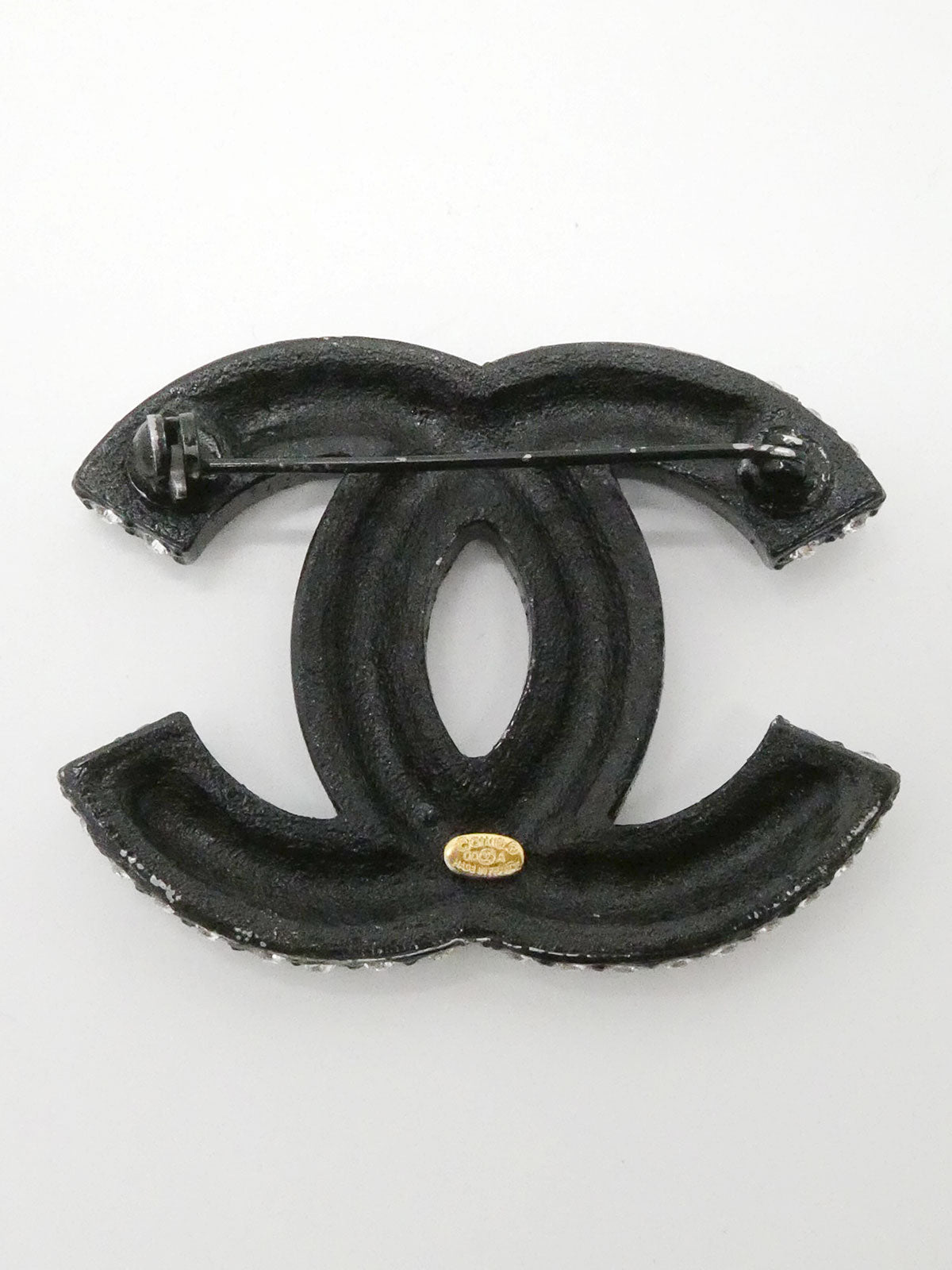 2000年製 ラインストーンCCマークブローチ ブラック