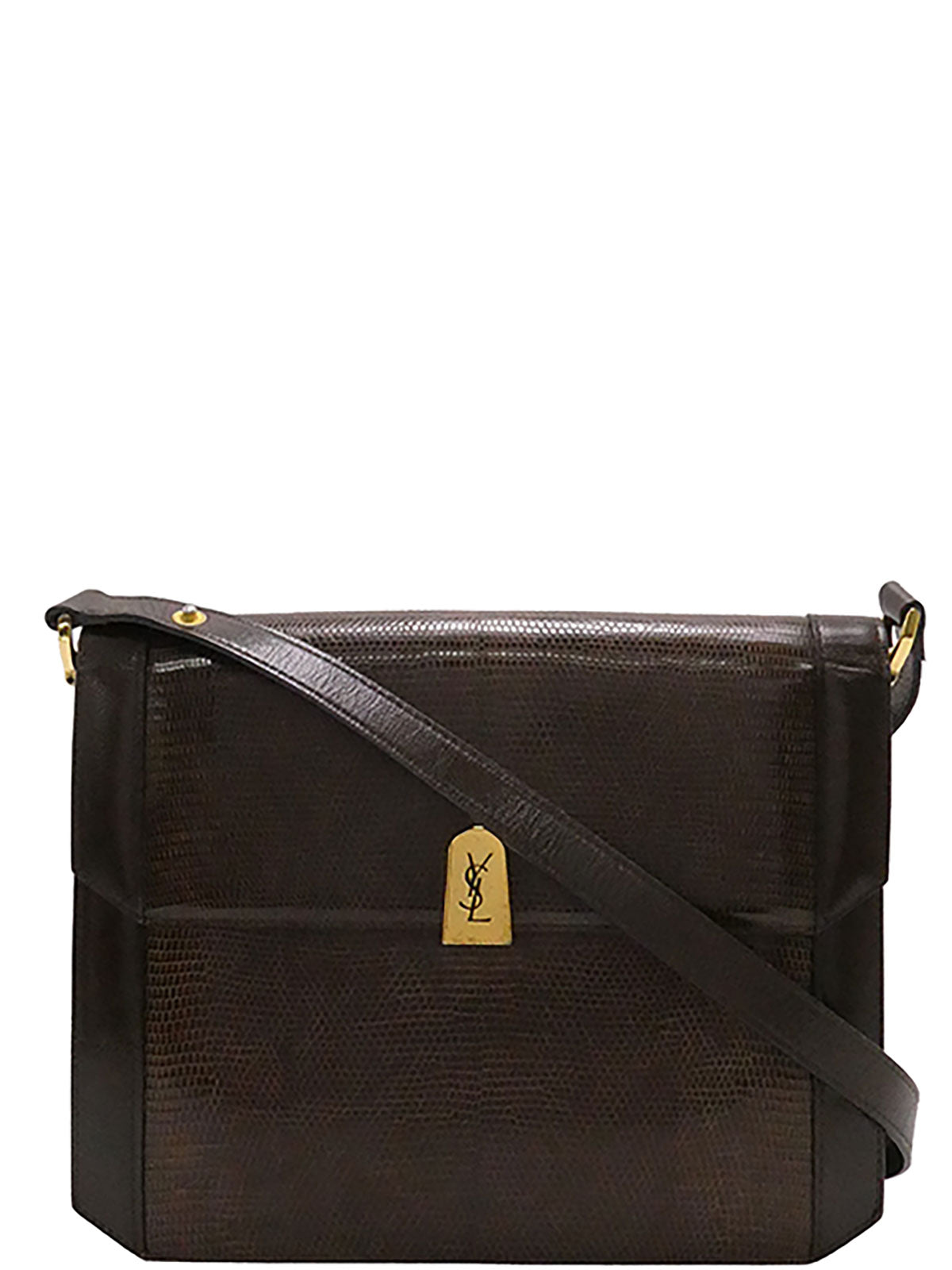 リザードロゴプレートショルダーバッグ ブラウン