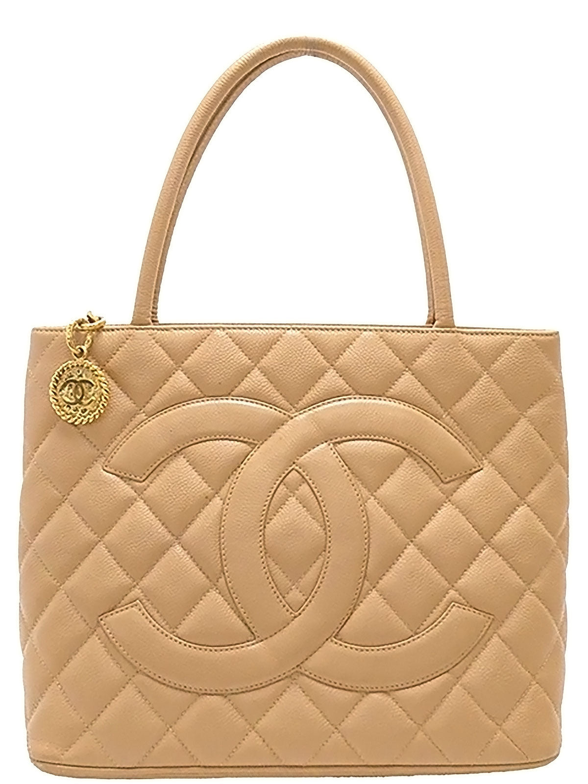 Around 2003 Made Caviar Skin CC Mark Stitch Revival Tote Bag Beige