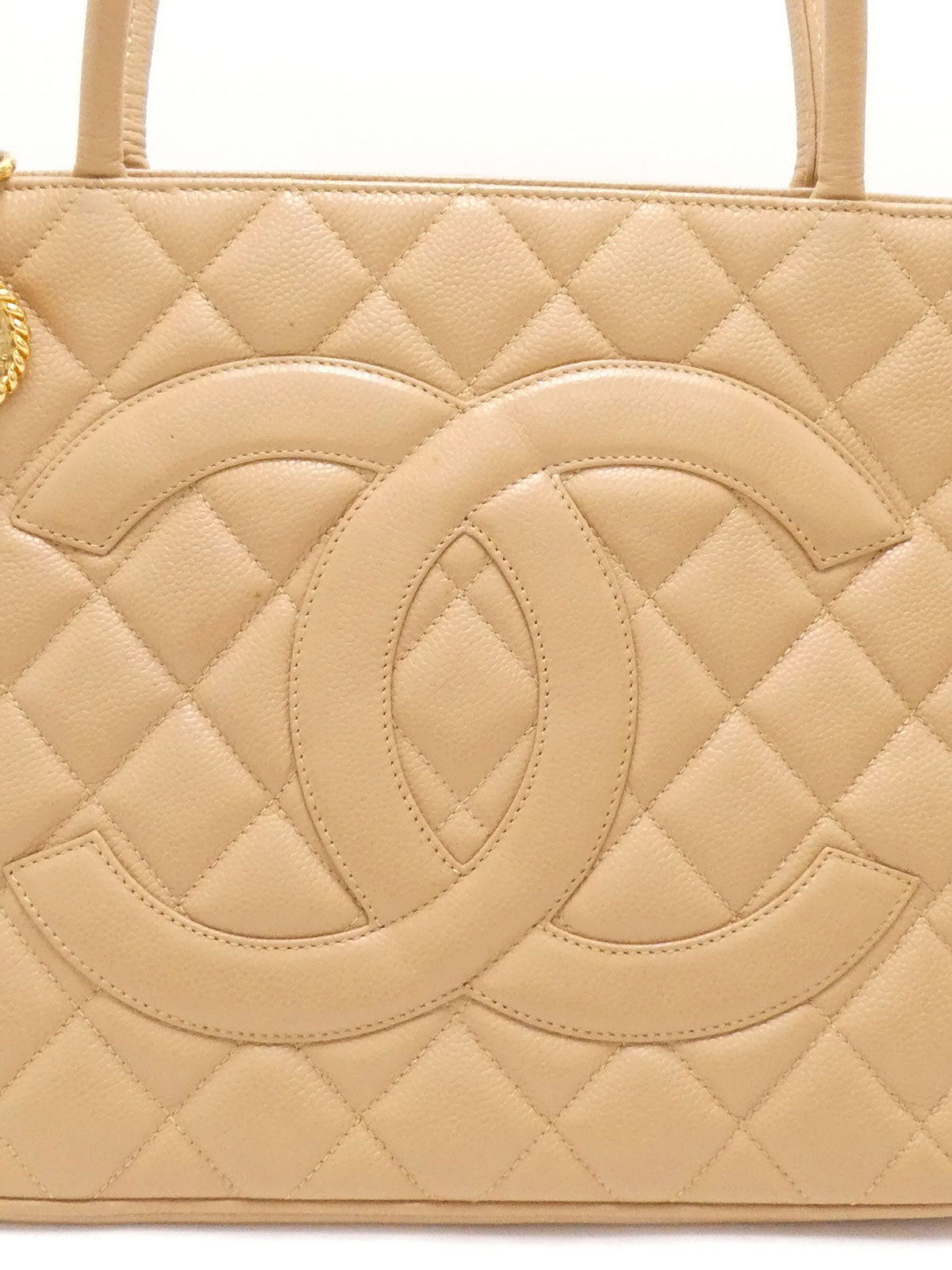 Around 2003 Made Caviar Skin CC Mark Stitch Revival Tote Bag Beige