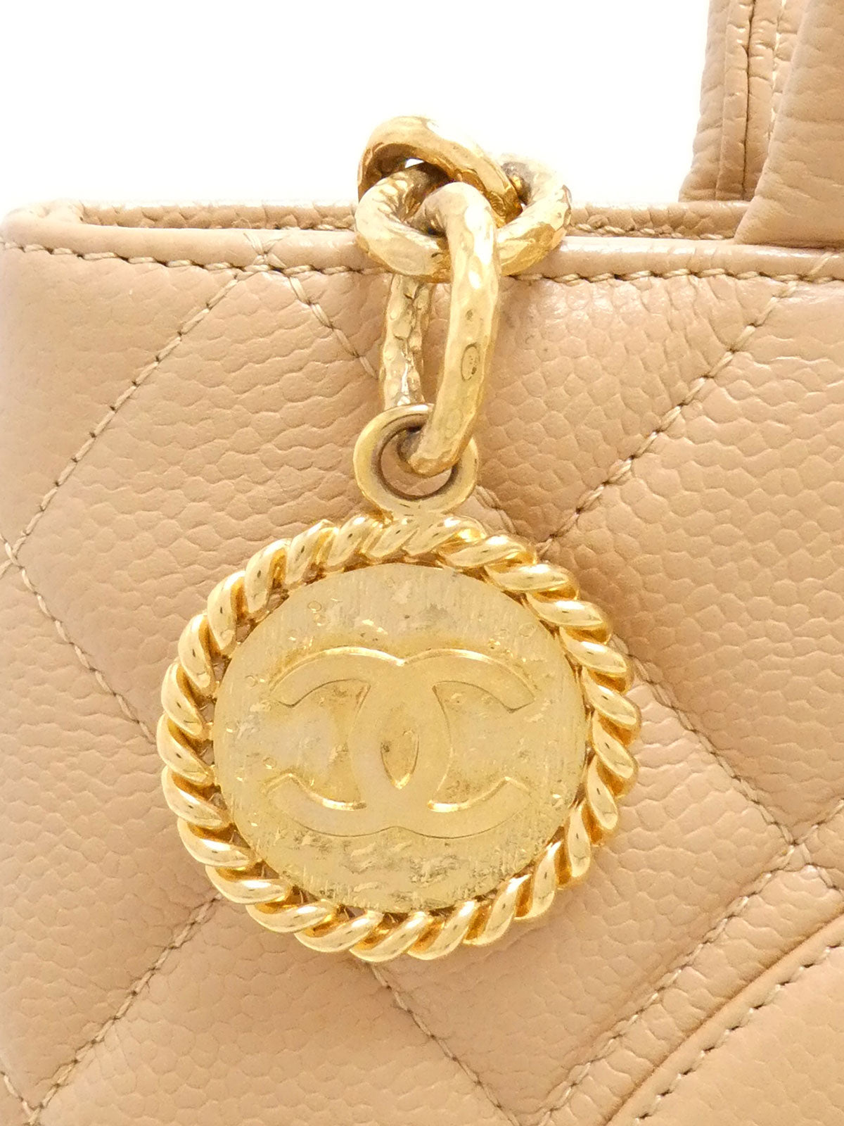 Around 2003 Made Caviar Skin CC Mark Stitch Revival Tote Bag Beige
