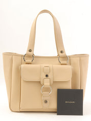 サークルロゴプレートハンドバッグ ベージュ