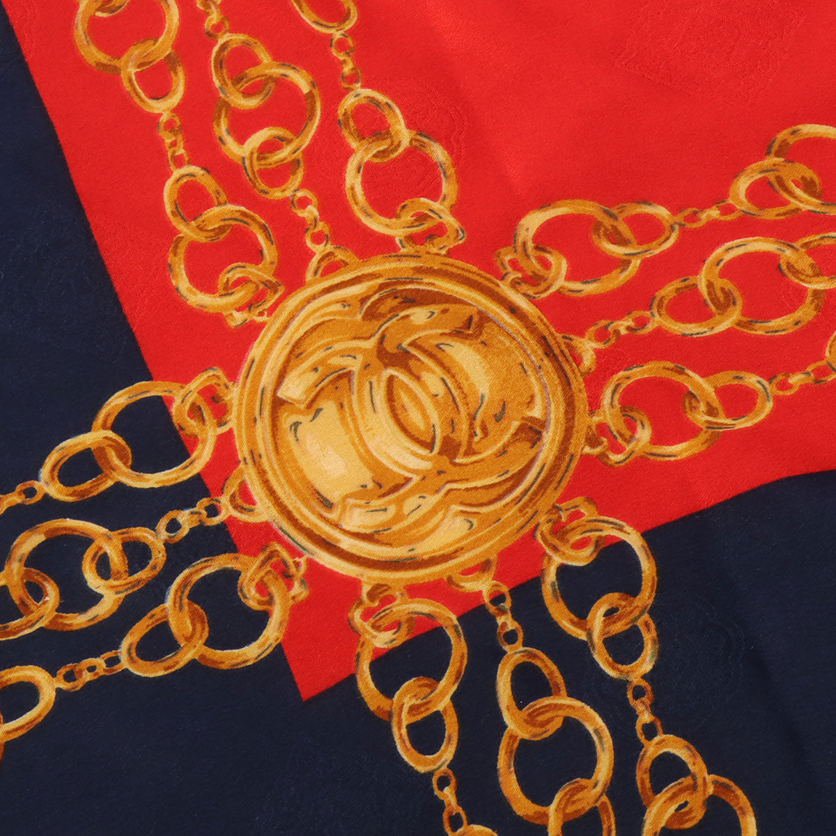 链条图案围巾 海军蓝/红色