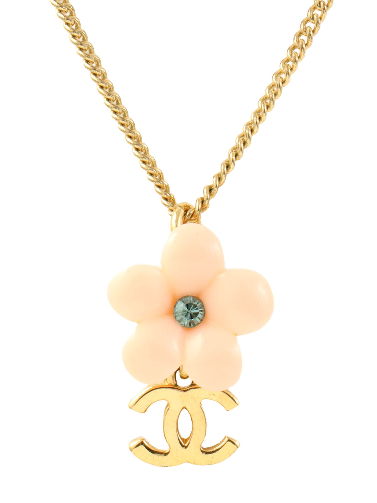 2003 Camellia Rhinestone Swing CC Mark Earrings in Gold/Baby Pink