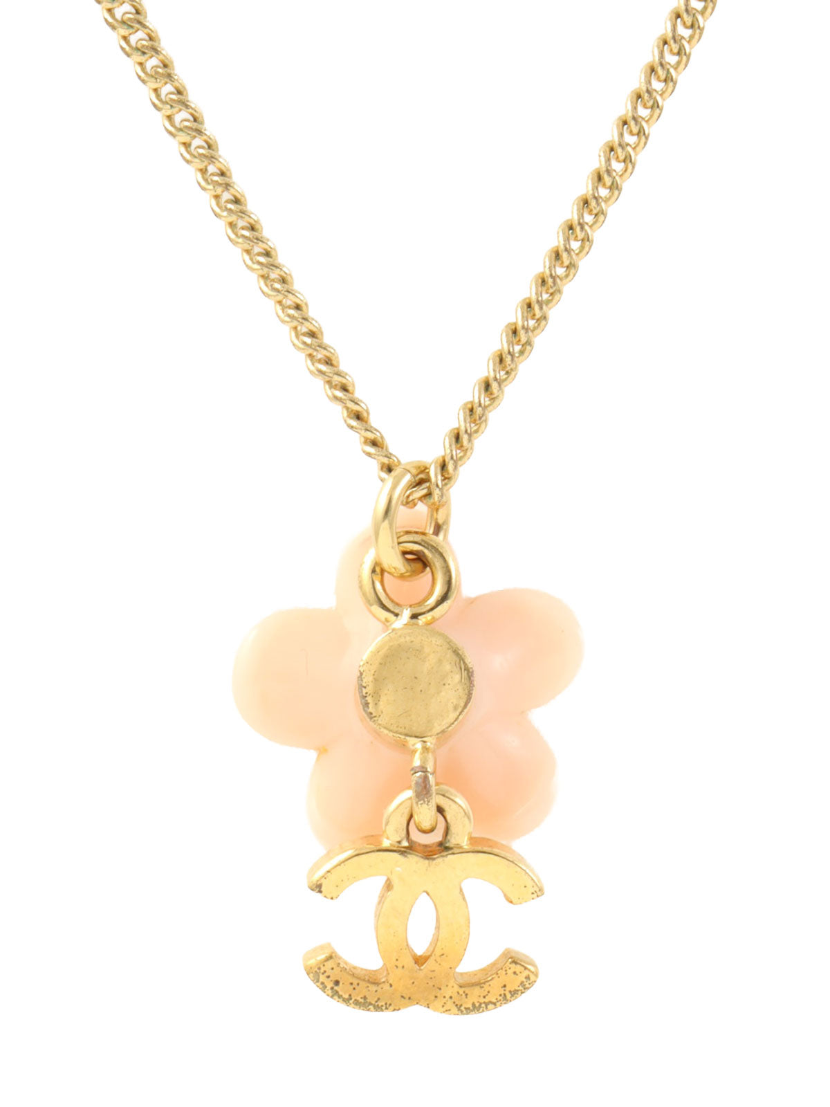 2003 Camellia Rhinestone Swing CC Mark Earrings in Gold/Baby Pink