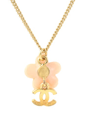 2003 Camellia Rhinestone Swing CC Mark Earrings in Gold/Baby Pink