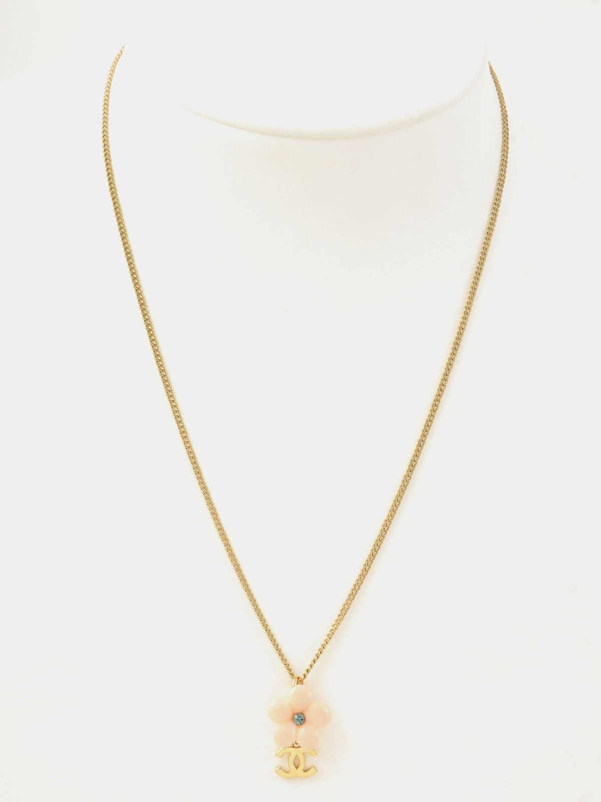 2003 Camellia Rhinestone Swing CC Mark Earrings in Gold/Baby Pink