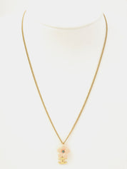 2003 Camellia Rhinestone Swing CC Mark Earrings in Gold/Baby Pink