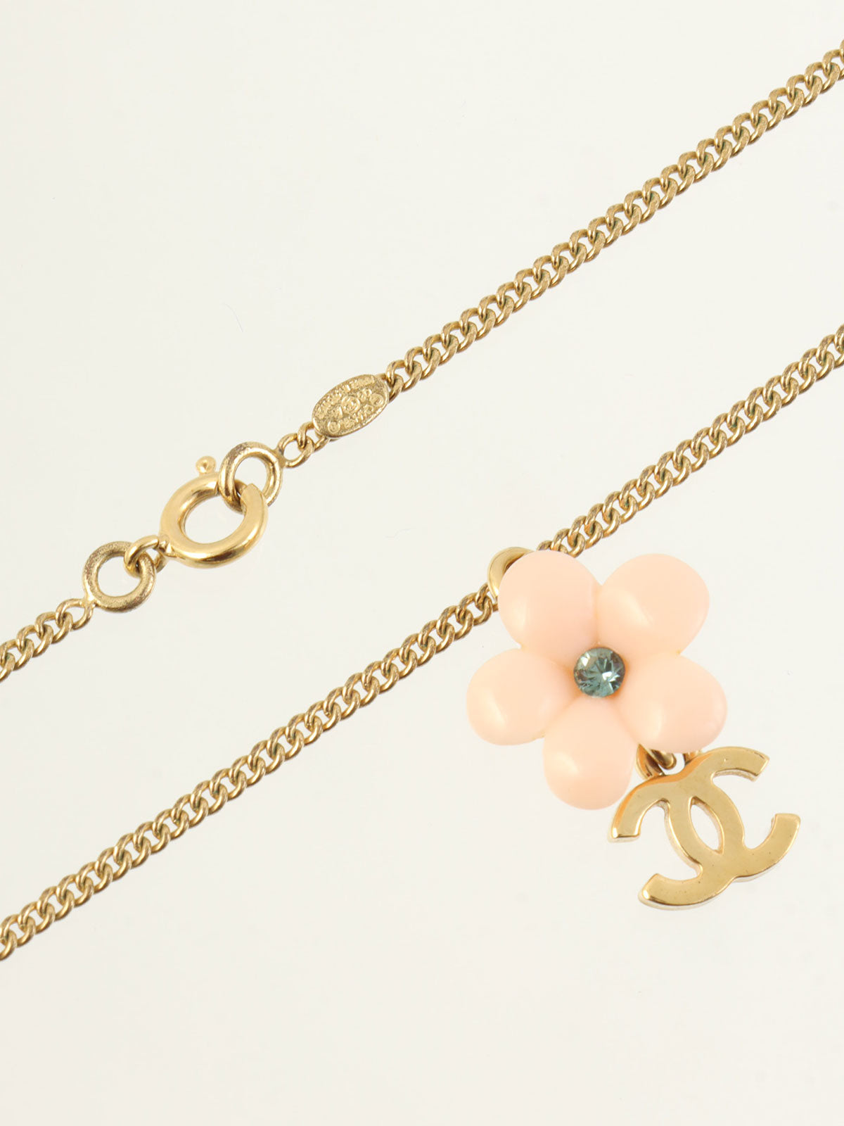 2003 Camellia Rhinestone Swing CC Mark Earrings in Gold/Baby Pink