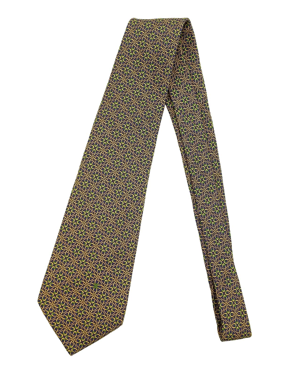 Multi-pattern tie in navy/green/brown