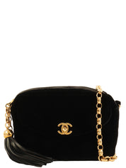 1992年頃製 ベルベットCCターンロックタッセルビジューチェーンバッグ ブラック