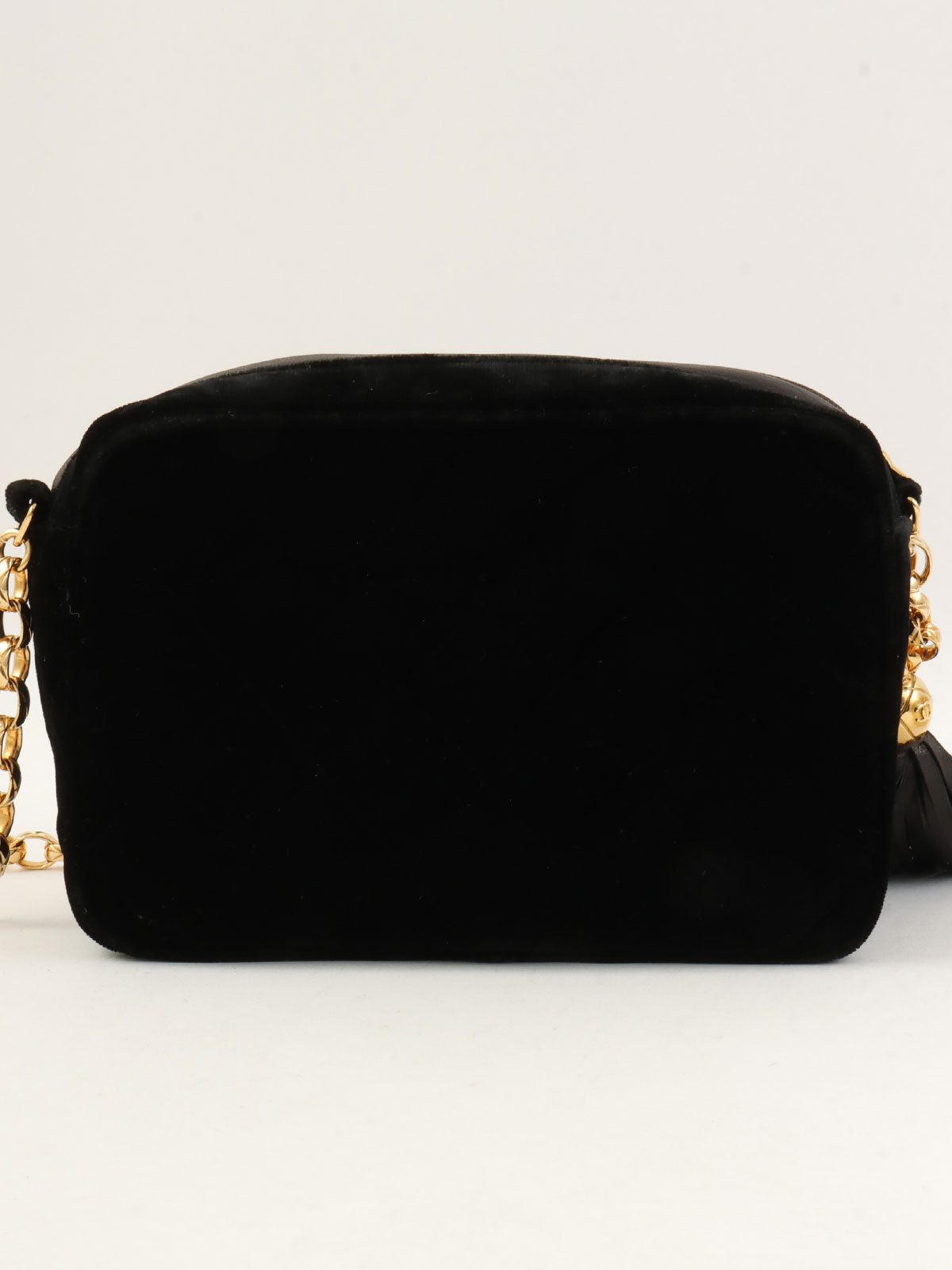 1992年頃製 ベルベットCCターンロックタッセルビジューチェーンバッグ ブラック