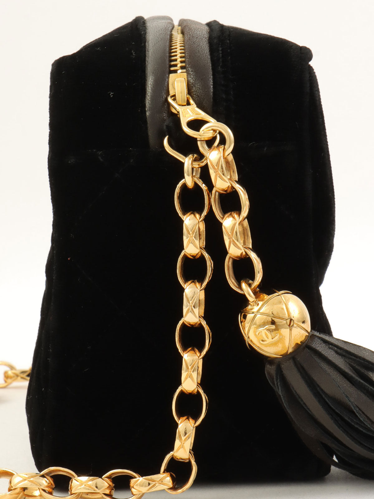 1992年頃製 ベルベットCCターンロックタッセルビジューチェーンバッグ ブラック