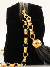 1992年頃製 ベルベットCCターンロックタッセルビジューチェーンバッグ ブラック