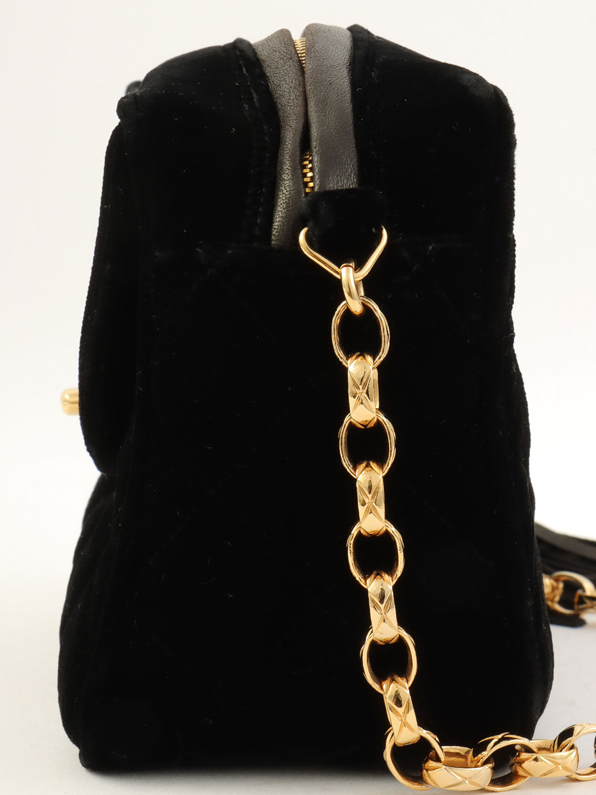 1992年頃製 ベルベットCCターンロックタッセルビジューチェーンバッグ ブラック