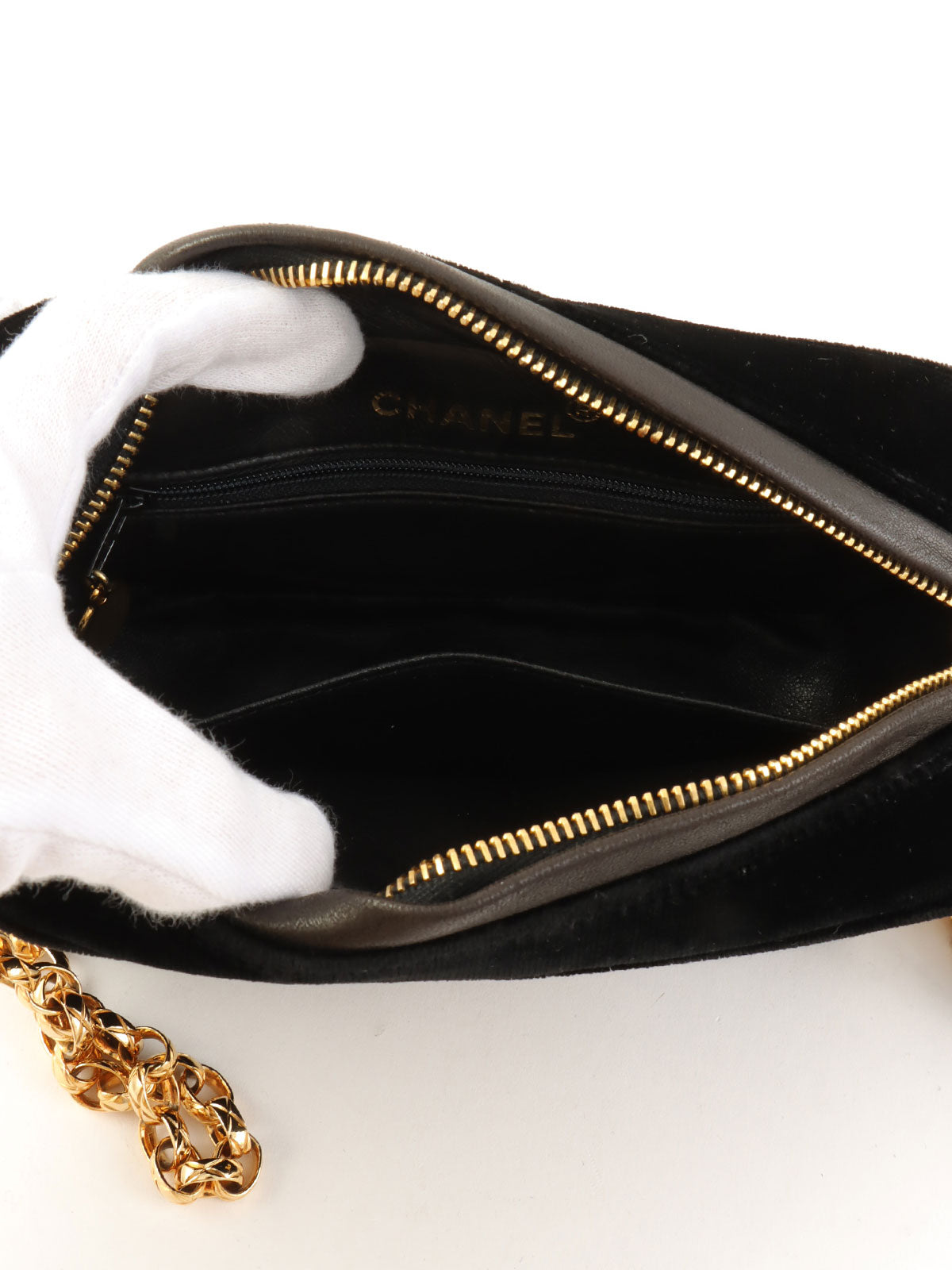 1992年頃製 ベルベットCCターンロックタッセルビジューチェーンバッグ ブラック