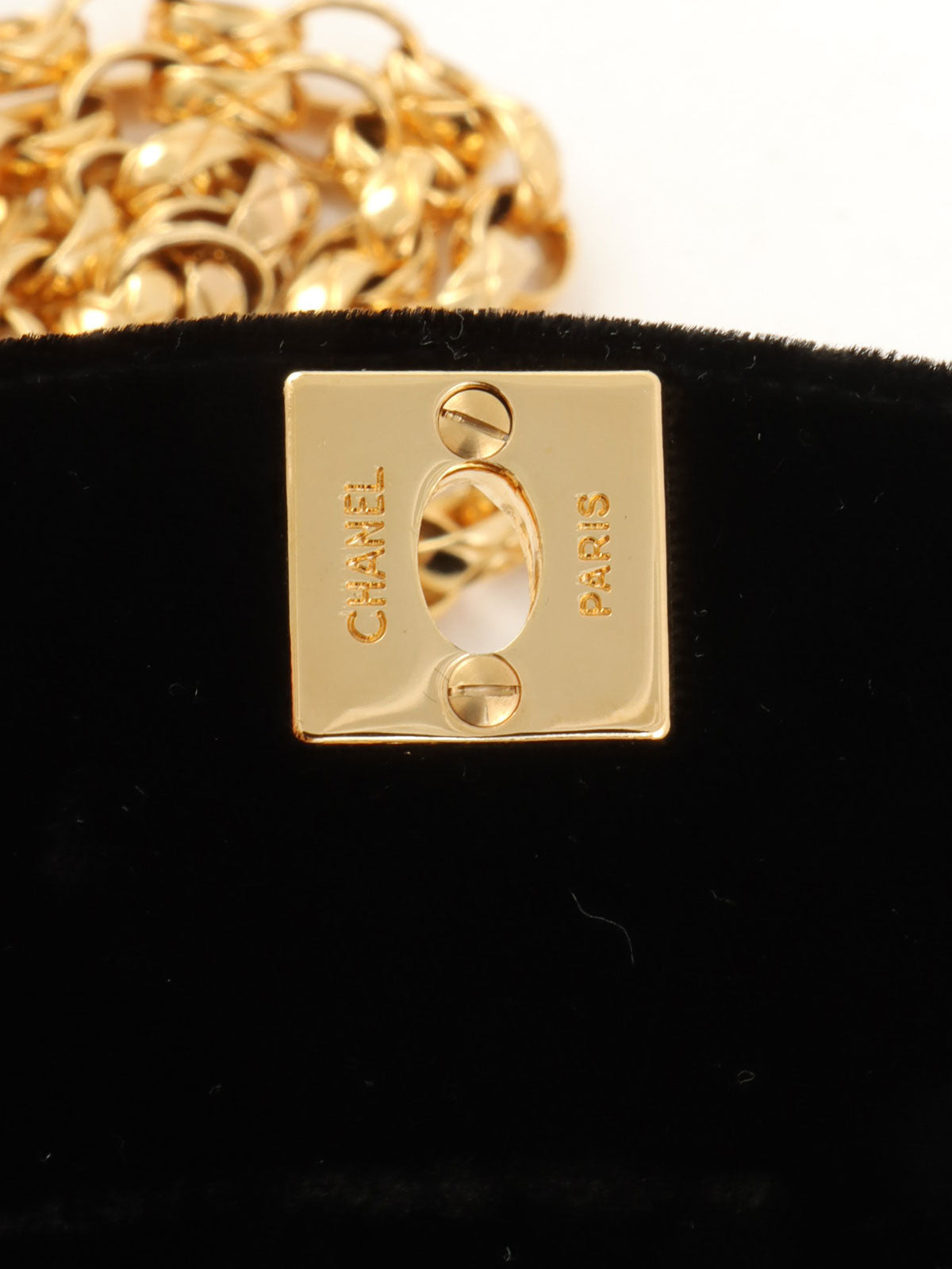 1992年頃製 ベルベットCCターンロックタッセルビジューチェーンバッグ ブラック