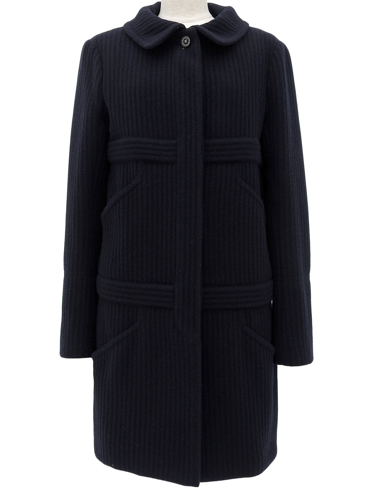 Navy Wool CC Mark Button Coat