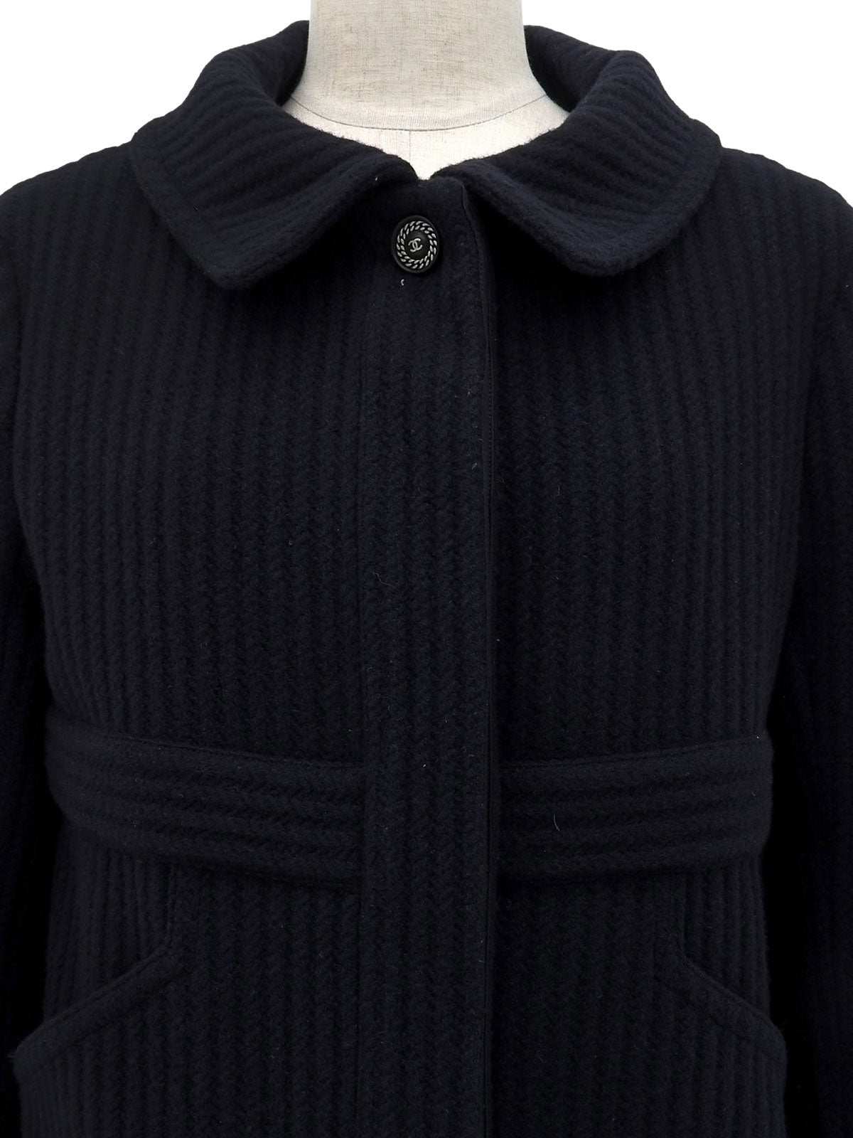 Navy Wool CC Mark Button Coat