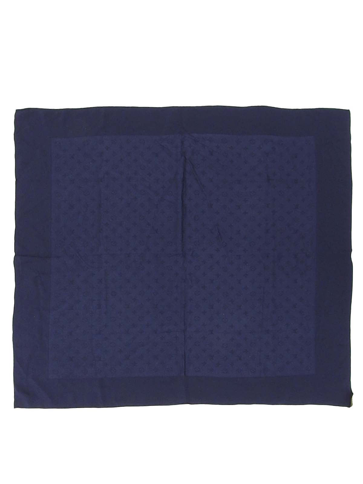 Navy Silk Monogram Pattern Scarf