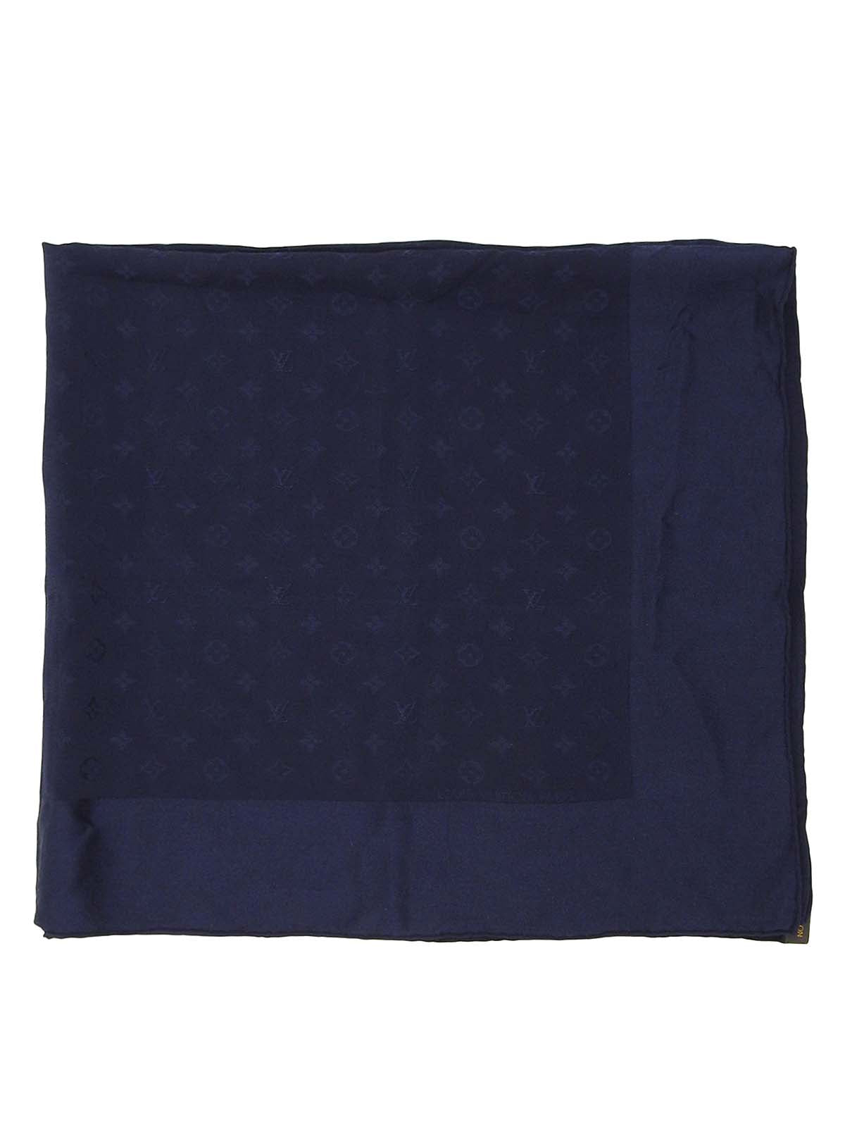 Navy Silk Monogram Pattern Scarf