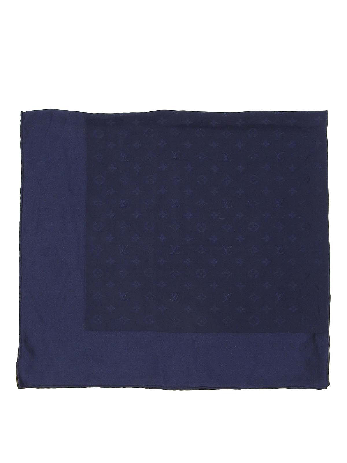 シルクモノグラムパターンスカーフ ネイビー