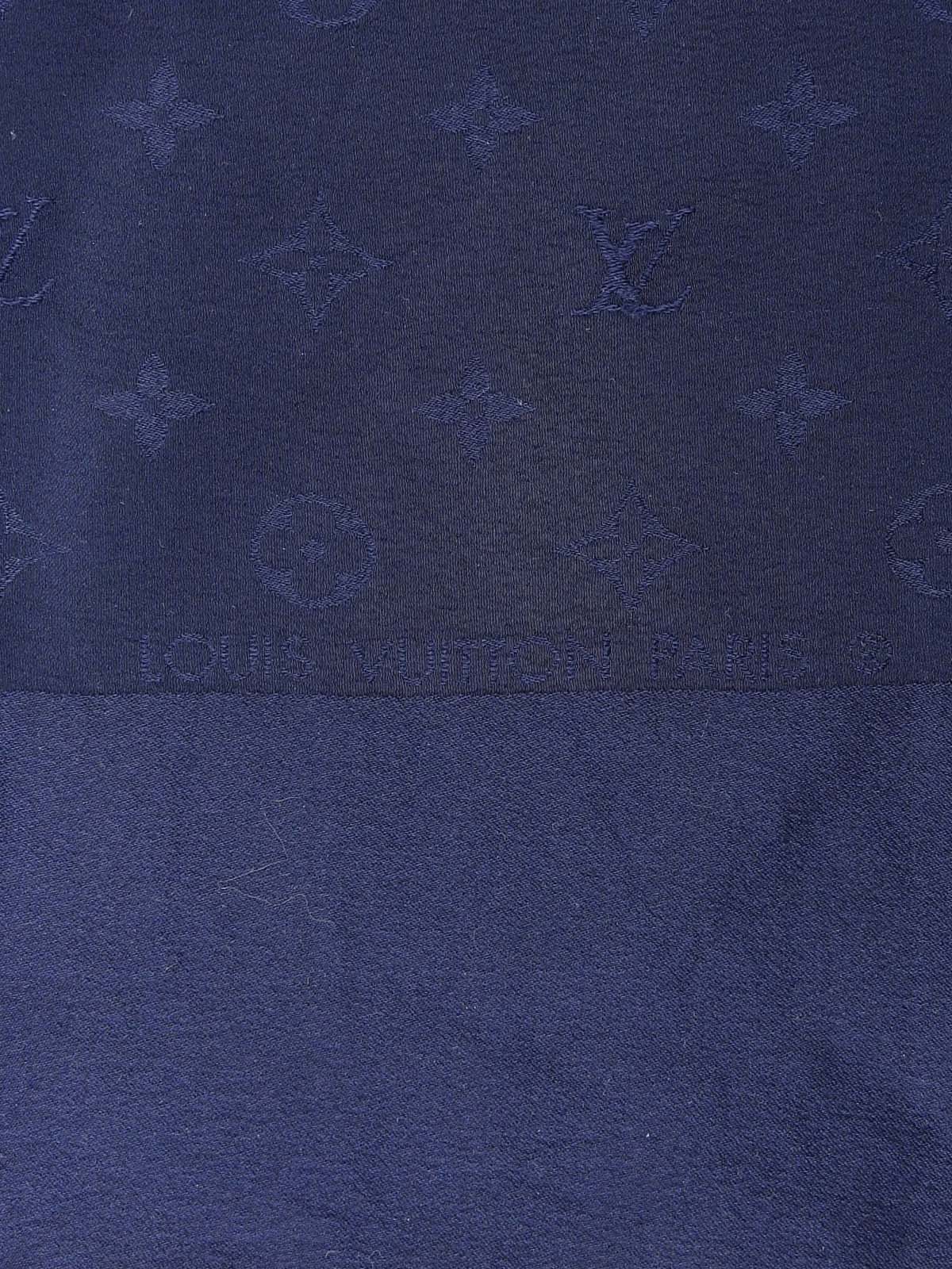 Navy Silk Monogram Pattern Scarf