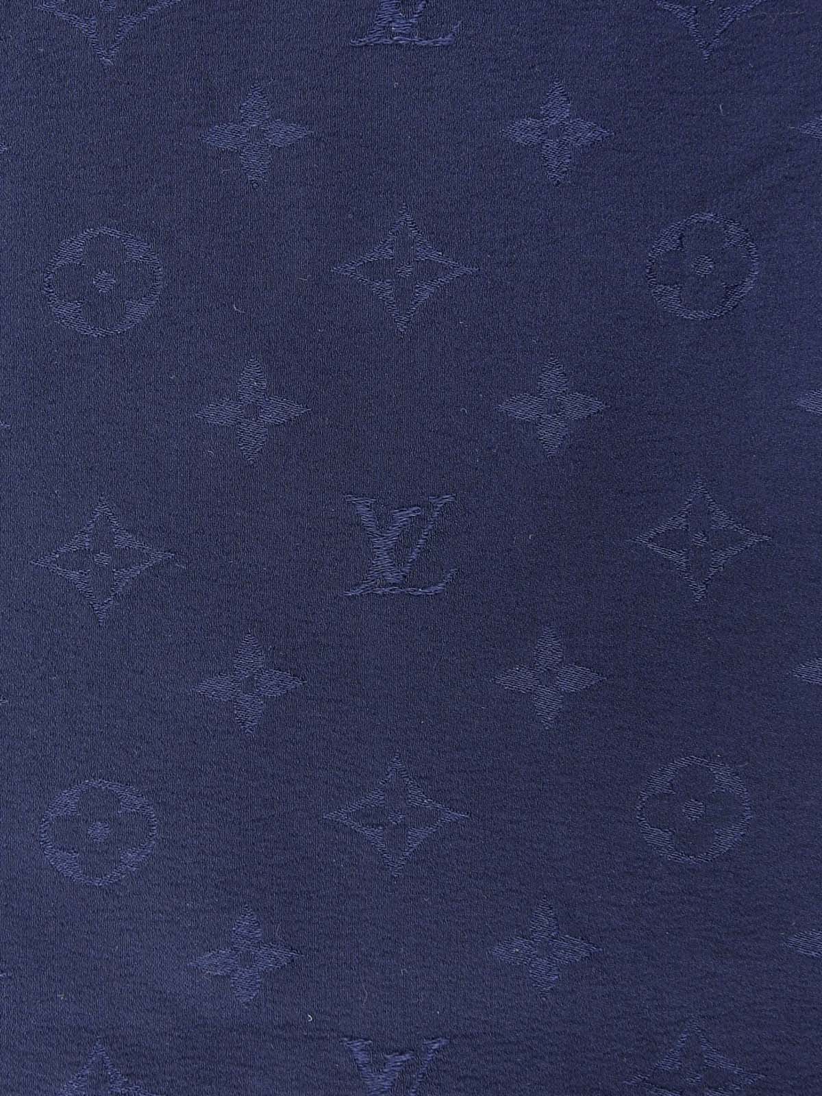 Navy Silk Monogram Pattern Scarf