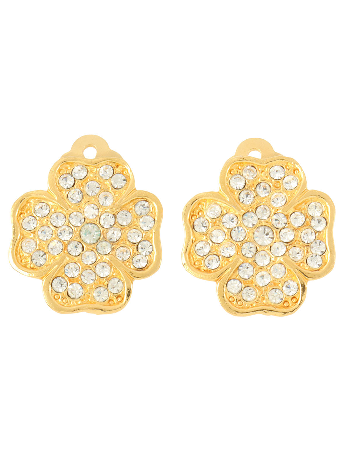 Rhinestone Clover Motif Earrings Gold