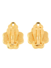 Rhinestone Clover Motif Earrings Gold