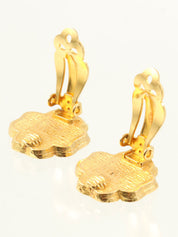 Rhinestone Clover Motif Earrings Gold
