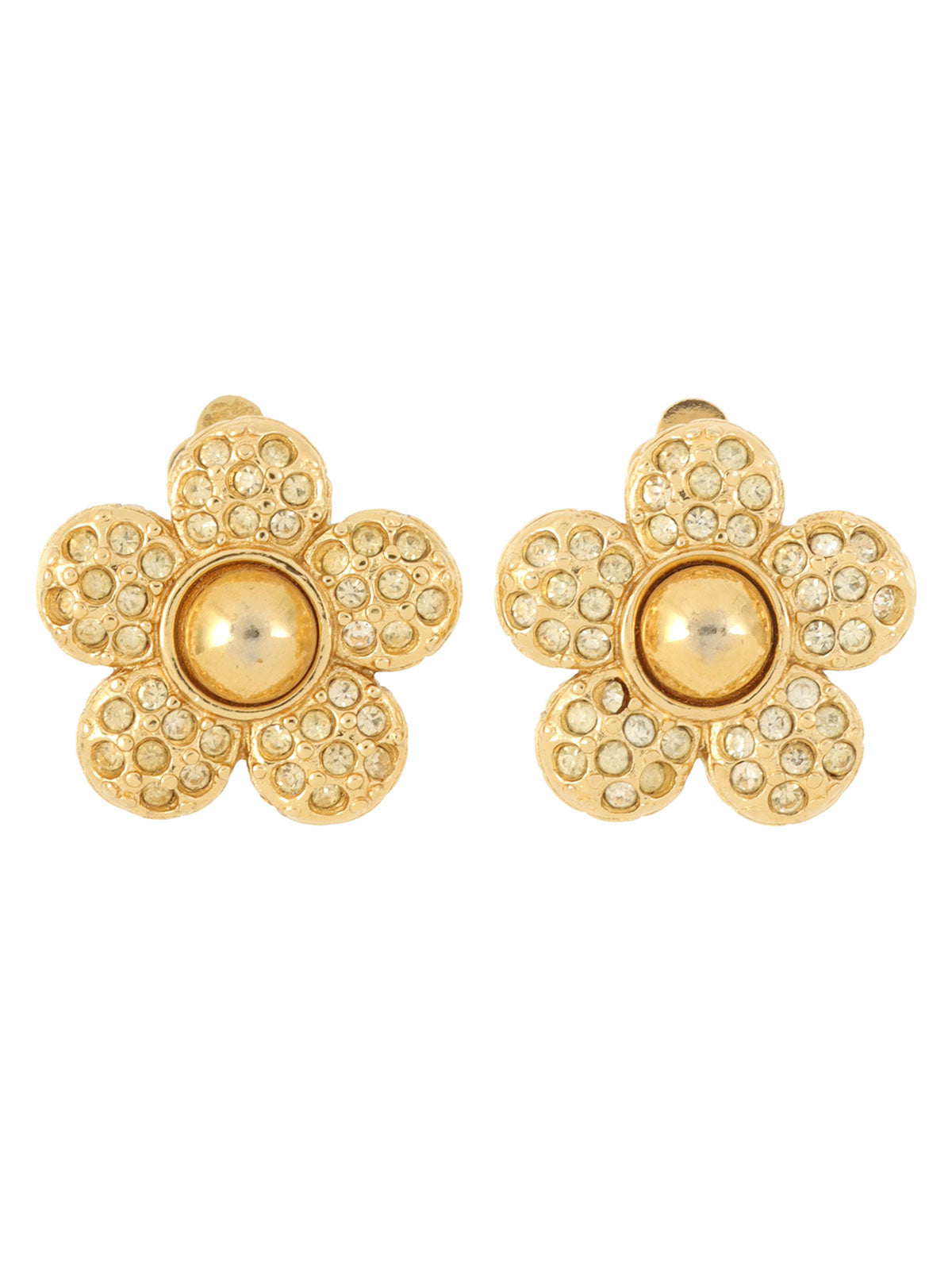 ラインストーンフラワーモチーフイヤリング　ゴールド