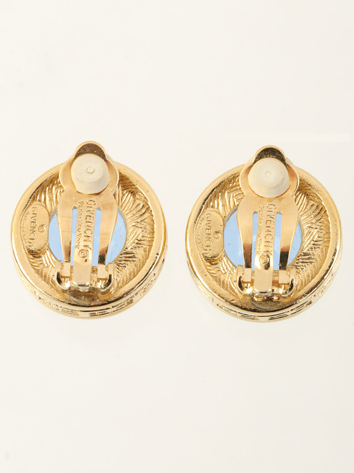 圆形Logo彩色宝石耳环 金/蓝色