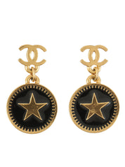 2001 CC Mark Round Star Swing Earrings Black/Gold