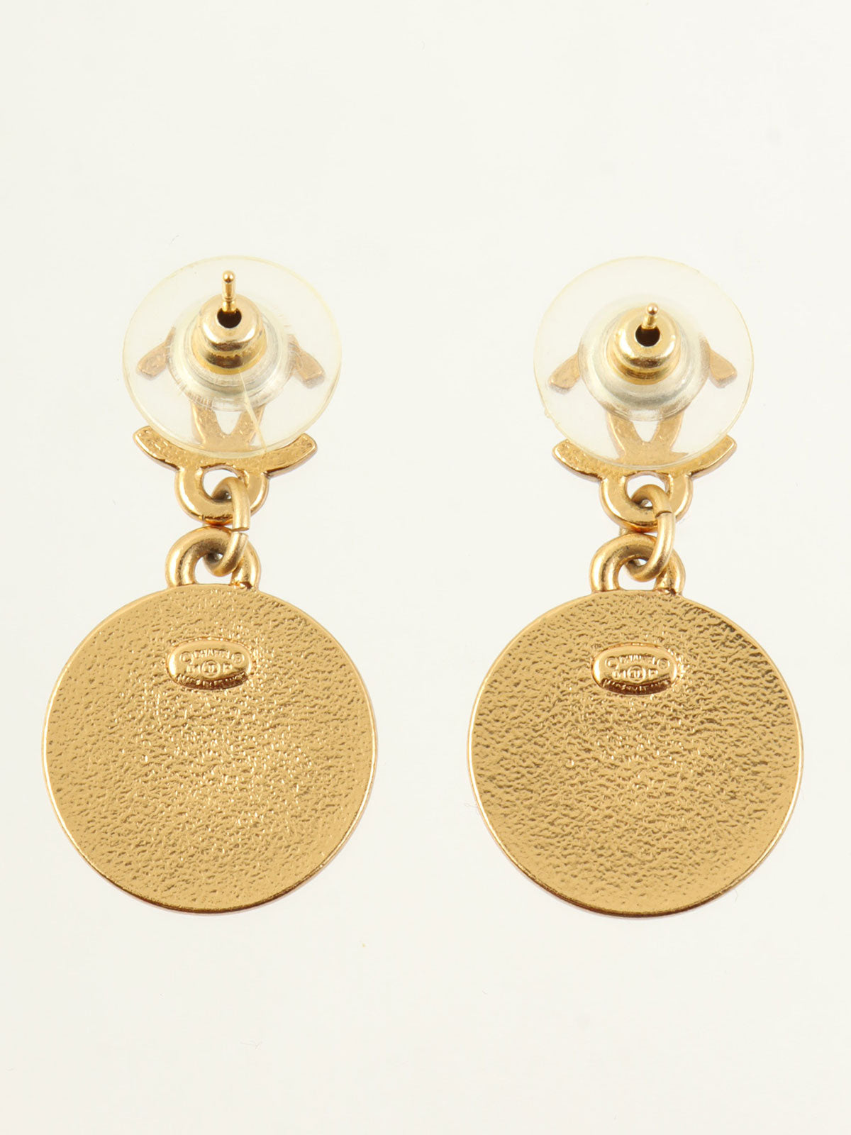 2001 CC Mark Round Star Swing Earrings Black/Gold