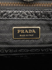 ナイロンレザーロゴプレートコンビハンドバッグ ブラック