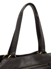 ナイロンレザーロゴプレートコンビハンドバッグ ブラック