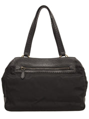 ナイロンレザーロゴプレートコンビハンドバッグ ブラック