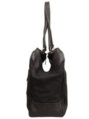 ナイロンレザーロゴプレートコンビハンドバッグ ブラック