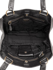 ナイロンレザーロゴプレートコンビハンドバッグ ブラック