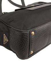 ナイロンレザーロゴプレートコンビハンドバッグ ブラック