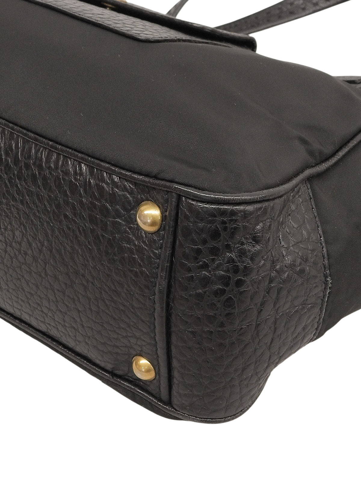 ナイロンレザーロゴプレートコンビハンドバッグ ブラック