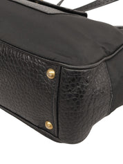 ナイロンレザーロゴプレートコンビハンドバッグ ブラック