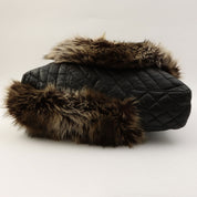 2009 2.55 Leather and Fur Combination Matelasse Stitch Tote Bag in Black