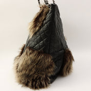 2009 2.55 Leather and Fur Combination Matelasse Stitch Tote Bag in Black