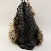 2009 2.55 Leather and Fur Combination Matelasse Stitch Tote Bag in Black